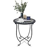 Indoor Outdoor Small Metal Round Side Table, 14 Inch Patio Coffee Bistro Table, Weather Resistant Black Metal Side Table for Patio Balcony Yard Porch Garden, Plant Stand for Indoor Outdoor Use