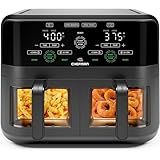 CHEFMAN 6 Quart Dual Basket Air Fryer Oven with Easy View Windows, Sync Finish, Hi-Fry, Auto Shutoff, 2 Independent 3Qt Nonstick Dishwasher Safe Frying Baskets, Digital Double Air Fryer - Black