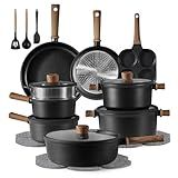 CAROTE 24Pcs Nonstick Kitchen Titanium Cookware Sets, Non stick Pots and Pans set, Induction Cookware Set Black