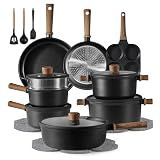 CAROTE 24Pcs Nonstick Kitchen Titanium Cookware Sets, Non stick Pots and Pans set, Induction Cookware Set Black