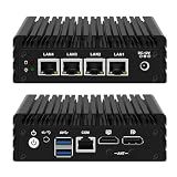 Glovary Firewall Mini PC J3710 Quad Core, 4 x i225V 2.5GbE LAN Fanless OPNsense Appliance, 8GB RAM 128GB SSD, Micro Router Computer Hardware, AES-NI, HD+DP Dual Display, Console, 2USB3.0, SPK/MIC