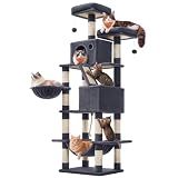 Feandrea Cat Tree, 81.1-Inch Large Cat Tower, Multi-Level Condo, Smoky Gray