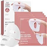 Elvira Bio-Collagen Real Deep Mask, Overnight Hydrating Face Mask with Hyaluronic Acid, Korean Skincare Face Mask for Moisturizing and Firming, Face Masks Sheet for All Skin Types, 4 Pack