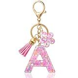 ANHBKAR Pink Flower Initial Keychain - Resin Letter A Bag Charm for Women, Girls (A-PINK)