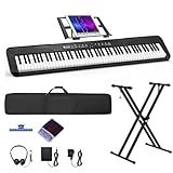 88 Key Digital Piano, Semi Weighted Electronic Keyboard Piano with Music Stand, Power Supply, Sustain Pedal, Stand, Bluetooth, Carrying Case, Headphones, USB-MIDI, Piano Lessons for Beginners