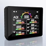 15-in-1 Air Quality Monitor Indoor with CO2 Detector & Decibel Meter - Professional PM2.5/1.0/10, TVOC, HCHO, Temp/Humidity, Noise, CO2 Monitor, 6-Level Air Quality with 3-Color Alerts, Rechargeable