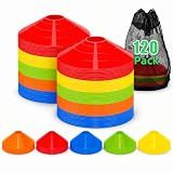 CLEAN PIONEER Agile Soccer Cones (Pack of 120)- Premium Disc Cones with Portable Bags & Strap,Sports Cones Used for Football,Basketball and Sport Practice Equipment, Multi-Color Soccer Training Cones