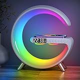 BKDRL Bluetooth Speaker Lamp with Wireless Charger, RGB Night Light, Alarm Clock, App Control - White