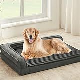 WINDRACING Orthopedic Dog Beds for Large Dogs, XLarge Waterproof Dog Bed with L Bolster Sides, Washable Big Pet Bed with Removable Cover & Non-Slip Bottom, 40 x 28 inch, Gray