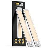 MCGOR 14.7inch Under Cabinet Lighting, 2 Pack Rechargeable Motion Sensor Light Indoor, 5 Levels Dimmable Magnetic Closet Lights, Wireless Under Counter Lights for Kitchen, Stairs,Hallway