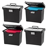 IRIS USA File Box with Lid File Organizer for Letter File w/Organizer-Lid, Water Resistant Document Box, Plastic Mobile Filing Organizer, Secure Buckle, Portable Handle, Lockable, Black 4 Pack