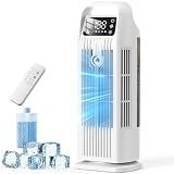 Portable Air Conditioners, 4 IN 1 Evaporative Air Cooler, 1200ML Water Tank, 3 Speeds & Storm Mode & Mist Spray, 120° Auto Oscillation, 12H Timer, Quiet Tower Cooling Fan for Room, Bedroom - White ﻿