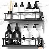 YASONIC Shower Caddy Adhesive, No Drill Bathroom Shower Organizers, with Removable Hooks, Rust Proof Shower Shelves, Wall-Mounted Shower Holder, Black, 2 Packs