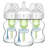 Dr. Brown's Natural Flow Anti-Colic Options+ Wide-Neck Glass Baby Bottles 5 oz/150 mL, with Level 1 Slow Flow Nipple, 3 Pack, 0m+