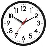 AKCISOT 8 Inch Wall Clock, Silent Battery Operated Analog Clock, Black
