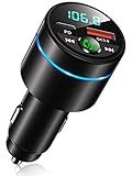 RIWUSI FM Transmitter for Car Bluetooth 5.3, [All-Metal] PD 30W & QC3.0 18W Fast Car Charger, Wireless FM Radio Car Kit Bluetooth Car Adapter, Noise Cancelling Hands-Free Call, Blue Light - Black
