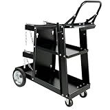 MAYNIYJK Welding Cart Heavy Duty Welder Cart for MIG/TIG Welder and Plasma Cutter, 3-Tier Welding Cart with Wheels Handles and Gas Tank Holder, Black, 27.7" x 11.4" x 29.7"