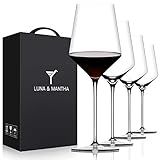 Red Wine Glasses Set of 4, Premium Crystal Wine Glasses Hand Blown,15 oz,Thin Rim,Long Stem,Perfect for Red or White,Daily Use,Unique Wedding Anniversary or Birthday Gift