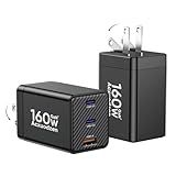 [2 Pack] USB C Charger Block 160W, 3-Port GaN Super Fast Charger, Dual 65W Type C Charging Block, Foldable QC3.0 Laptop Fast Charging Adapter for MacBook, iPhone, Samsung, Galaxy, iPad, Android, Black