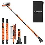 Nuovoware 60" Ice Scraper and Extendable Snow Brush for Car Windshield, 5 in 1 Adjustable Snow Removal Tools with 270° Pivoting Brush Head for Car Auto Truck SUV, Orange