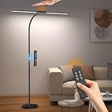 Syrinx LED Floor Lamp, Dual Head Gooseneck Floor Lamps for Living Room with Gesture Switch & Remote Control, 14W Bright Tall Standing Lamp Modern Eye-Caring Reading Floor Lamp for Bedroom Office