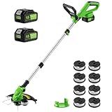 20V 12" Cordless String Trimmer With 2 X 4.0ah Battery and Charger, Electric Grass Trimmer Battery Powered Eater String, Edger Lawn Tool Grass Cutter With 8pcs Line, Lawn Mover For Yard, Garden, Green