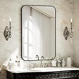 BEAUTYPEAK 24" x 36" Rectangular Aluminum Alloy Frame Wall Mounted Bathroom Mirror with Rounded Corners, Black
