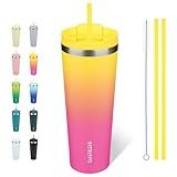 BJPKPK 26oz Stainless Steel Insulated Tumbler With lid And Straw Travel Coffee Thermal Tumblers Cup For Women And Men,Pink Yellow Rose