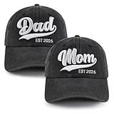 New Parents Gifts for Couples, Mom and Dad Est 2026 Hat, Adjustable Cotton 3D Embroidered New Mother and Father Baseball Cap, Mothers Fathers Day Birthday Gift for Daddy Mommy to Be,First Time Moms