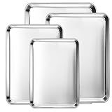 CEKEE Baking Sheet Set of 4, Stainless Steel Cookie Sheets for Baking, 0.8mm Heavy Duty Nonstick Baking Pans, 9/10/12/16 Inch Baking Trays for Oven, Non Toxic & Mirror Finish & Easy Clean