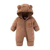 AiWMGL Newborn Baby Bear Outfit Suit With Fold-Over Mittens and Footies Girls Boys 0-3 Months Winter Fleece Clothes Suit Hooded Jumpsuit Romper Snowsuit