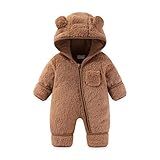AiWMGL Newborn Baby Bear Outfit Suit With Fold-Over Mittens and Footies Girls Boys 0-3 Months Winter Fleece Clothes Suit Hooded Jumpsuit Romper Snowsuit