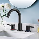 IUERASD Bathroom Faucet 3 Hole, Matte Black Bathroom Sink Faucet with Pop Up Drain, 8 inch Widespread Bathroom Faucet with 360° Swivel Spout, 2 Handle Vanity Faucet with Water Supply Hoses