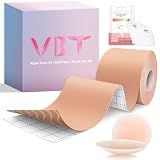 VBT Boob Tape - Breast Lift Tape, Body Tape for Breast Lift w 2 Pcs Silicone Breast Reusable Adhesive Bra, Bob Tape for Large Breasts A-G Cup