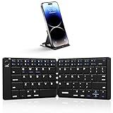 Samsers Foldable Bluetooth Keyboard - Portable Wireless Keyboard with Stand Holder, Rechargeable Full Size Ultra Slim Folding, Compatible iOS Android Windows Smartphone Tablet and Laptop - Black