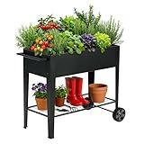 FOYUEE 31.5" Tall Raised Garden Bed with Wheels, Extra 15.7" W Planter Box (400 lbs Loads) with Storage Shelf & Handle,Heavy Duty Metal Garden Planter for Vegetables, Herbs & Flowers, Patio & Balcony