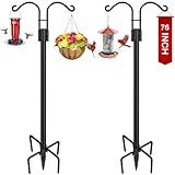 XDW-GIFTS Double Shepherds Hooks for Outdoor, 2-Pack Heavy Duty Garden Pole for Hanging Bird Feeder, Plant Baskets, Solar Light Lanterns, Garden Plant Hanger Stands with 5 Base Prongs