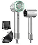 Hair Dryer - 150000 RPM High-Speed Brushless Motor Negative Ionic Blow Dryer for Fast Drying, Low Noise Thermo-Control Hair Dryer with Diffuser and Nozzle, Silvery