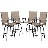 Sophia & William Outdoor Bar Stools Set of 4, Bar Height Patio Chairs, Outdoor Swivel Bar Stoos High Top Patio Chairs, Supports 300 lbs (Brown Fabric)