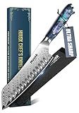 Huusk Japanese Santoku Knife 7" - Professional Chef Knife for Kitchen with Resin Handle, Stainless High Carbon Steel, Hand Sharpened All Purpose Kitchen Cooking Knives with Sheath,Men's Gift