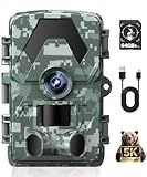 EBXDW Trail Camera, 5K 60MP Game Camera with 130°Wide Angle, IP66 Waterproof Night Vision with No Glow Infrared LEDs, 0.05s Trigger Motion Activated for Wildlife, Green
