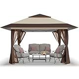 CROWN SHADES 13x13 Pop Up Gazebo, Canopy Tent, Gazebos on Clearance - Outdoor Gazebo for Backyard & Patio Furniture - Carpa Pop Up Tent with Wheeled STO-N-Go Cover Bag (Beige & Coffee)