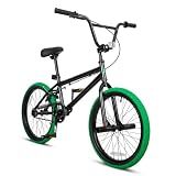 StarterRide 20 Inch Freestyle BMX Bike Trick Bicycle Black with Green Tires