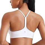 CRZ YOGA Butterluxe Y Back Sports Bras for Women - Padded Racerback Low Impact Spaghetti Thin Strap Workout Yoga Top White Small