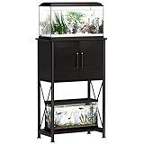 Herture 5-10 Gallon Fish Tank Stand, Metal Double Aquarium Stand with Cabinet for Fish Tank Accessories Storage, Heavy Duty 20.5" L* 11.02" W Tabletop, 500LBS Capacity Black PG06YGB