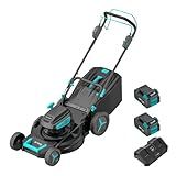 MightyMow 2 * 20V 21 inch Self-Propelled Lawn Mower Cordless, 3-in-1 Brushless Electric Lawn Mower with 6-Position Cutting Height Adjustment, 2 * 8.0Ah Battery & Dual Charger Included