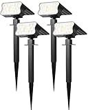 HGGH Solar Lights Outdoor Waterproof IP67, 60 LED 3 Lighting Modes Solar Spot Lights Outdoor for Yard Garden Pathway Landscape, Auto On/Off, Function 2 in 1(Cool White, 4 Pack)