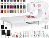 Portable Sewing Machine for Beginners, Compact Electric Sewing Machine with 12 Built-In Stitches, Reverse Sewing, LED Light, Extension Table and 32-Color Thread Kit for Home Crafts, Adults and Kids
