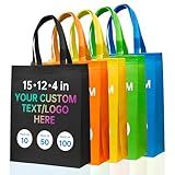 JEOHLORY Custom Tote Bags10/50/100Pack,promotional items with your logo,Personalized Shopping Bags,15 * 12 * 4Inch reusable tote bags with handles