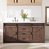 LUXOAK 61" Farmhouse Bathroom Double Vanity Sliding Barn Door with Sink Combo, Freestanding, Bathroom Vanity Cabinet with Drawers & Metal Handles, Reclaimed Barnwood
